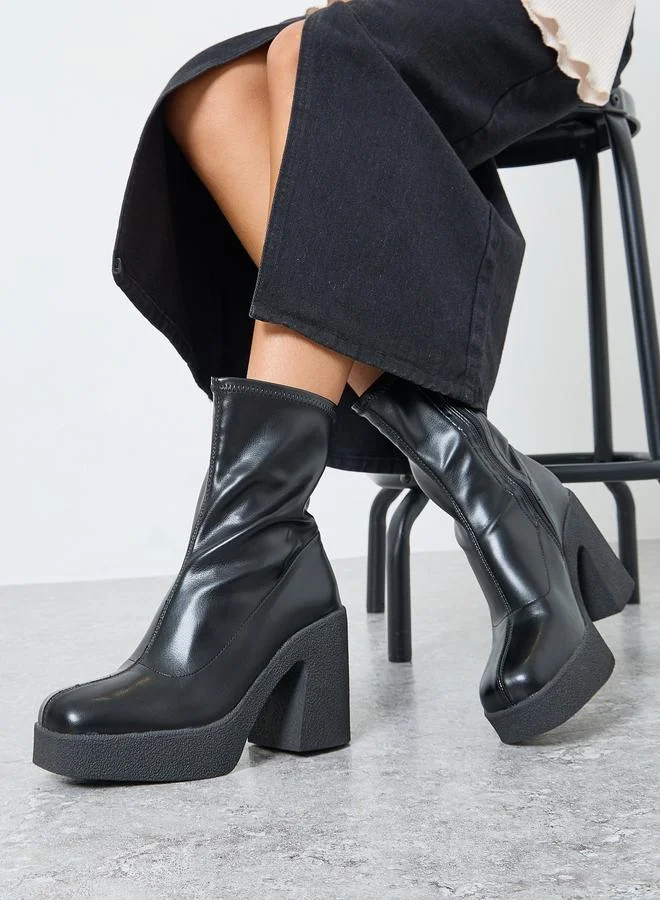 Styli Mid Calf Platform Heel Boots